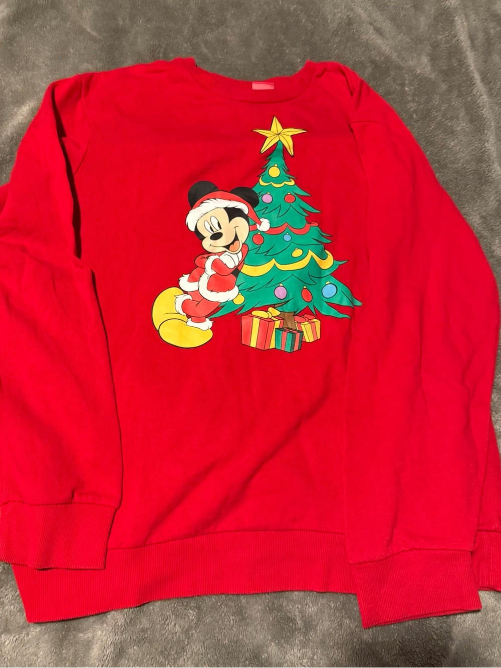 Disney Red Holiday Sweatshirt with Mickey and Christmas Tree